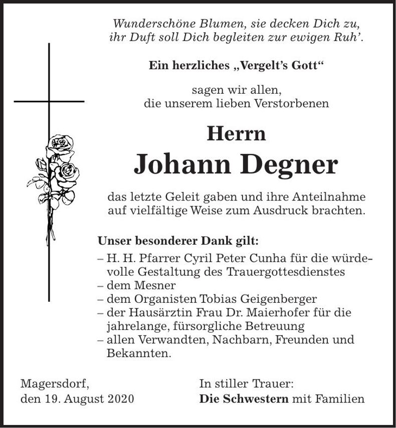 Traueranzeige Johann Degner