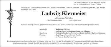 Traueranzeige Ludwig Kiermeier