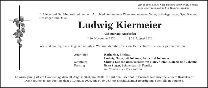 Traueranzeige Ludwig Kiermeier