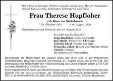 Traueranzeige Therese Hupfloher