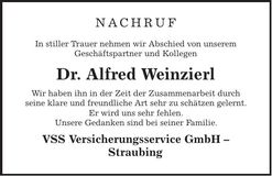 Traueranzeige Dr. Alfred Weinzierl