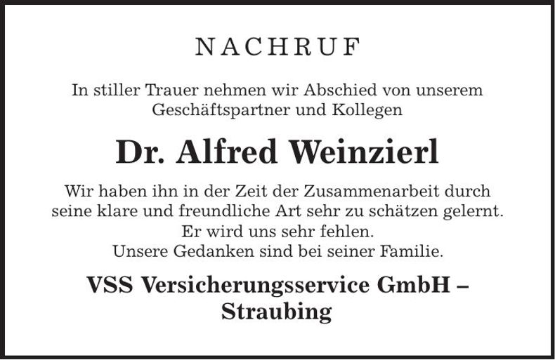 Traueranzeige Dr. Alfred Weinzierl