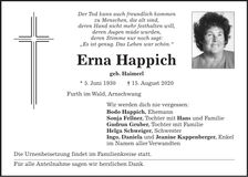 Traueranzeige Erna Happich