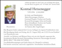 Traueranzeige Konrad Hetznegger