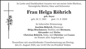 Traueranzeige Helga Röhrich