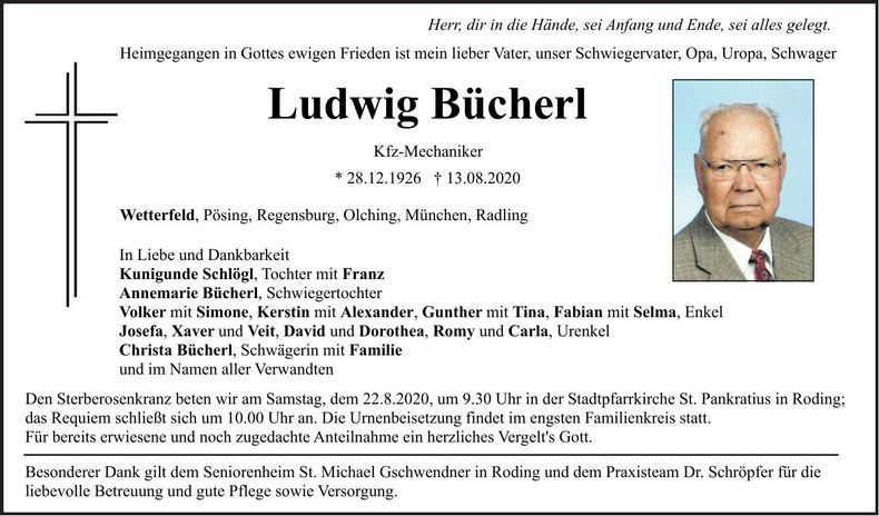 Traueranzeige Ludwig Bücherl