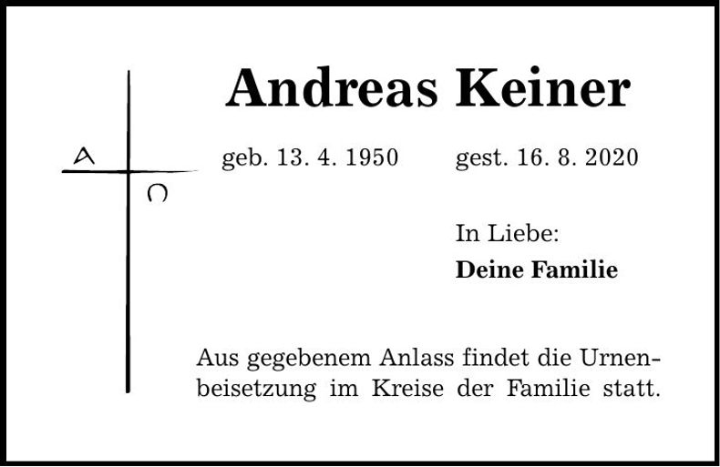 Traueranzeige Andreas Keiner