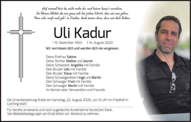 Traueranzeige Uli Kadur