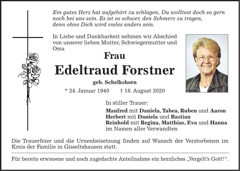 Traueranzeige Edeltraud Forstner