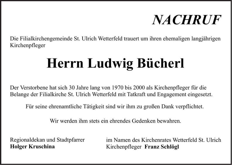 Traueranzeige Ludwig Bücherl