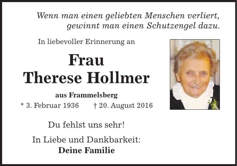 Traueranzeige Therese Hollmer