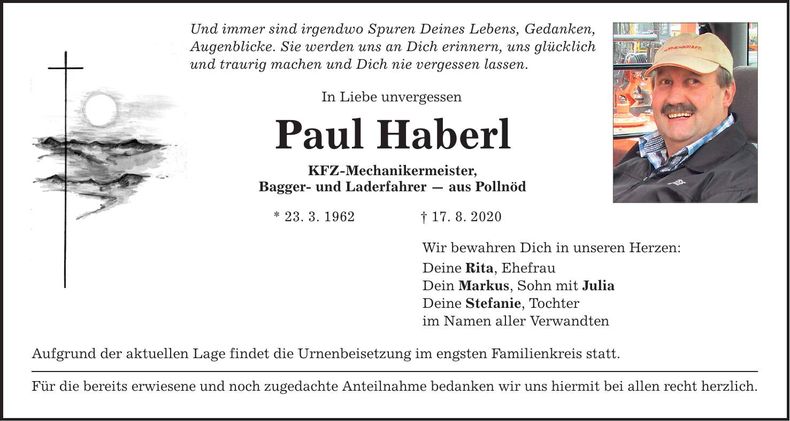 Traueranzeige Paul Haberl