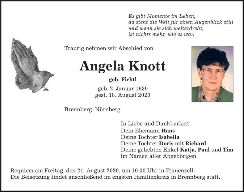 Traueranzeige Angela Knott
