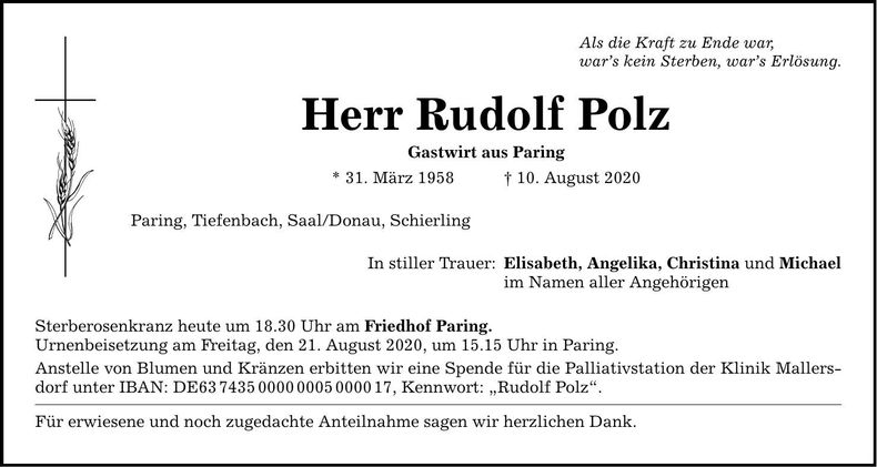 Traueranzeige Rudolf Polz