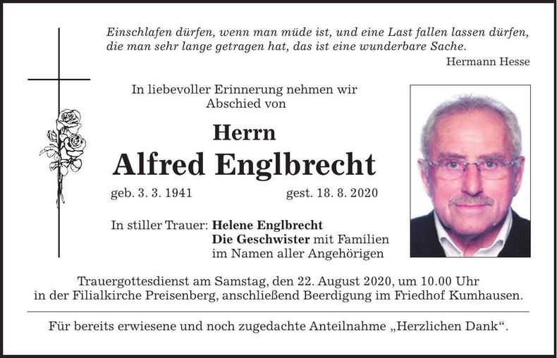 Traueranzeige Alfred Englbrecht