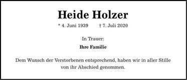 Traueranzeige Heide Holzner