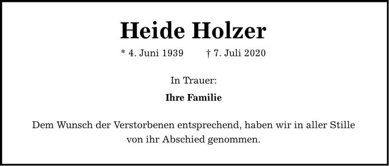 Traueranzeige Heide Holzner