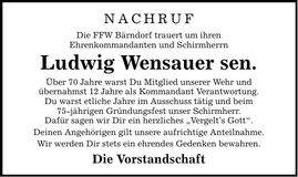 Traueranzeige Ludwig sen. Wensauer