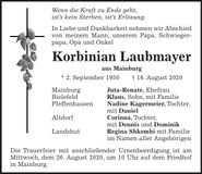 Traueranzeige Korbinian Laubmayer