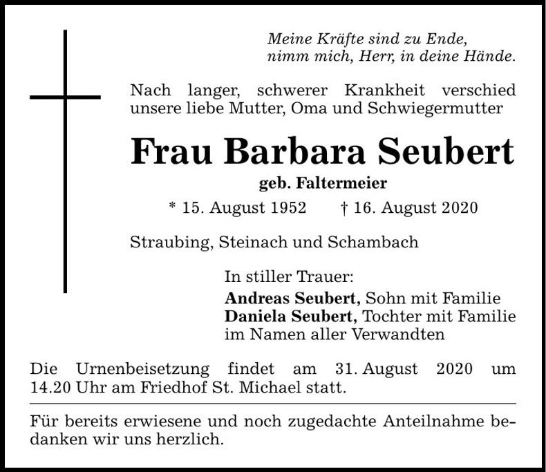 Traueranzeige Barbara Seubert