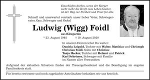 Traueranzeige Ludwig Foidl