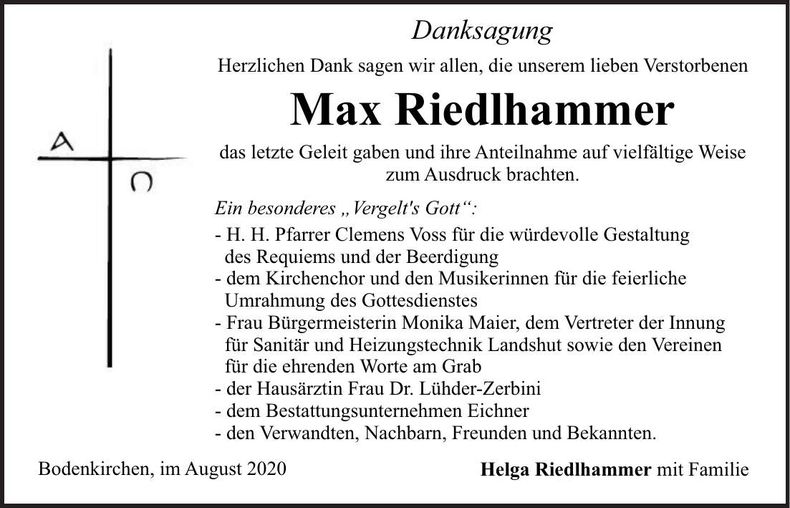 Traueranzeige Max Riedlhammer