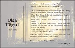 Traueranzeige Olga Högerl