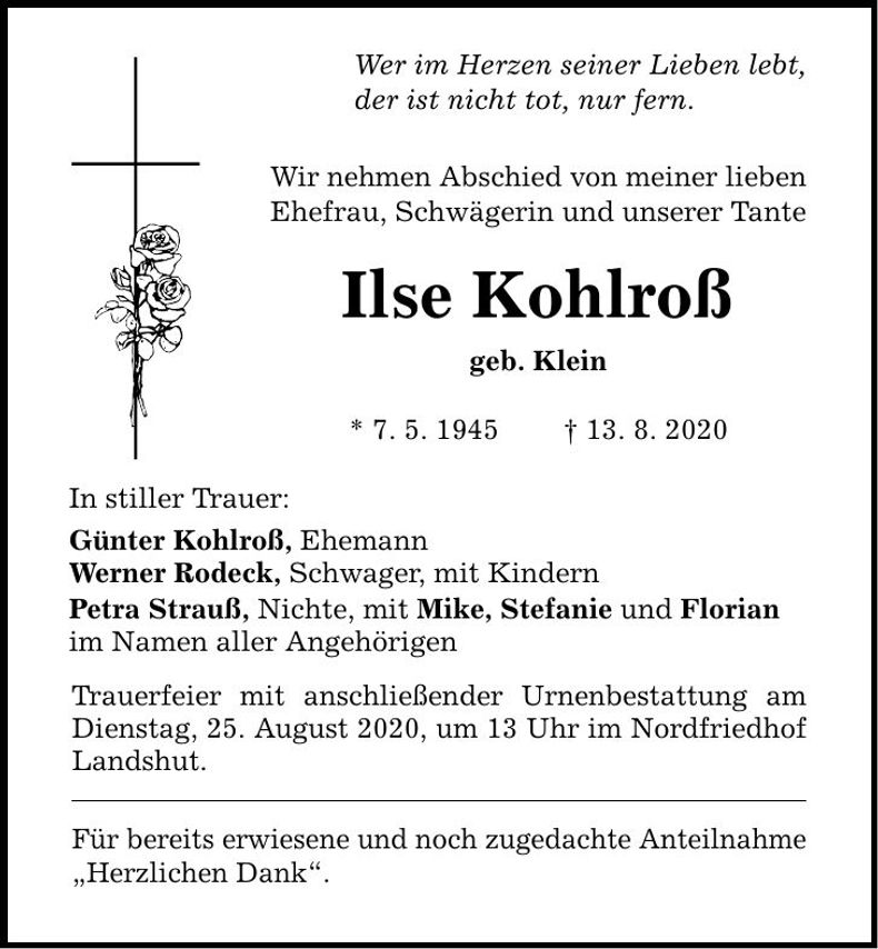 Traueranzeige Ilse Kohlroß