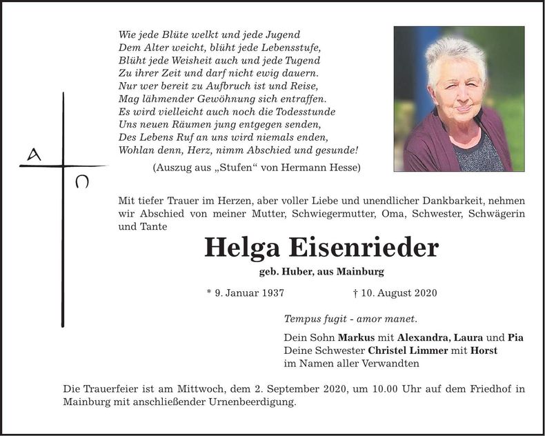 Traueranzeige Helga Eisenrieder