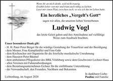 Traueranzeige Ludwig Vogl