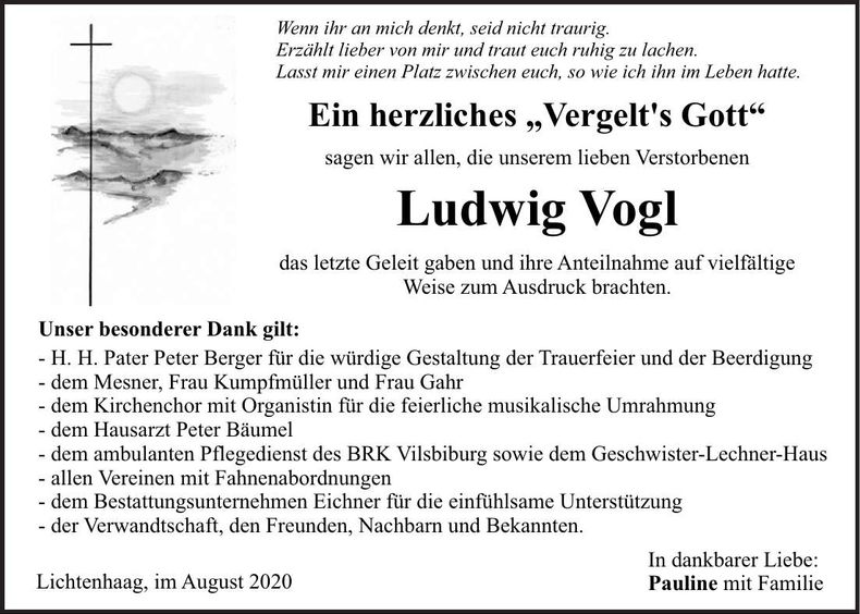Traueranzeige Ludwig Vogl