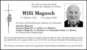 Traueranzeige Willi Margosch