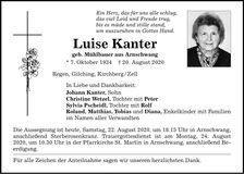 Traueranzeige Luise Kanter