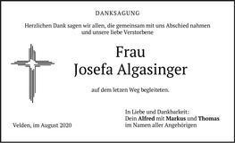 Traueranzeige Josefa Algasinger