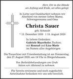 Traueranzeige Christa Sauer