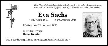 Traueranzeige Eva Sachs
