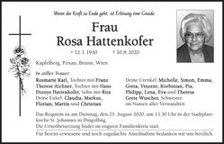 Traueranzeige Rosa Hattenkofer