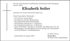 Traueranzeige Elisabeth Seiler