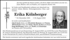 Traueranzeige Erika Kölnberger