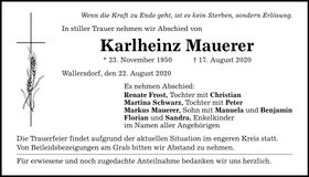 Traueranzeige Karlheinz Mauerer