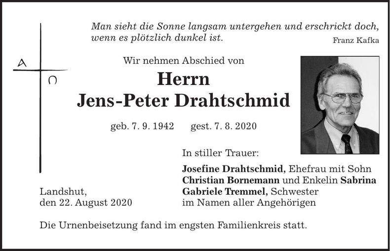 Traueranzeige Jens-Peter Drahtschmid