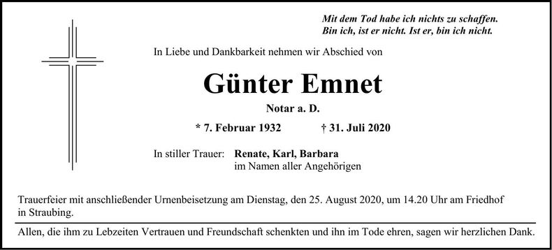 Traueranzeige Günter Emnet