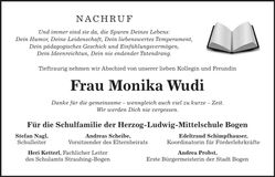 Traueranzeige Monika Wudi