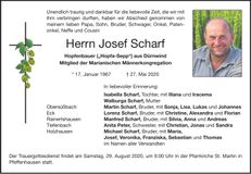 Traueranzeige Josef Scharf