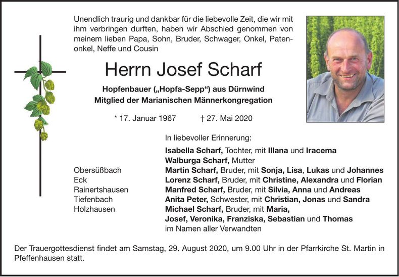 Traueranzeige Josef Scharf