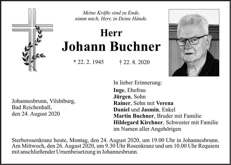 Traueranzeige Johann Buchner