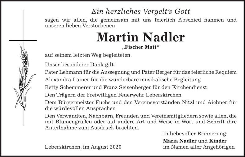Traueranzeige Martin Nadler