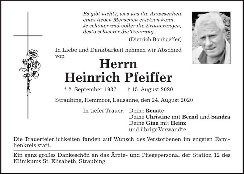Traueranzeige Heinrich Pfeiffer