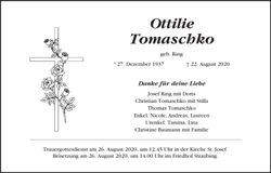 Traueranzeige Ottilie Tomaschko