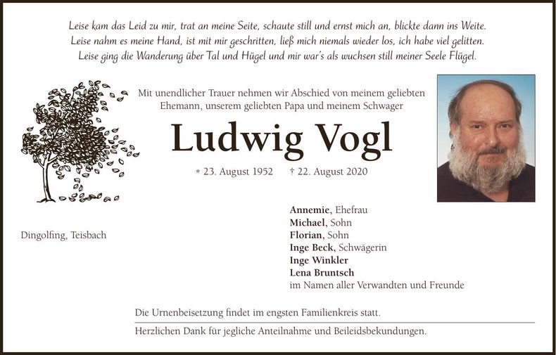 Traueranzeige Ludwig Vogl